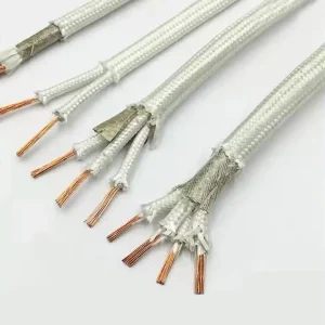 Mica fiber braided furnace cable cross section showing multiple mica tape layers and fiberglass braid