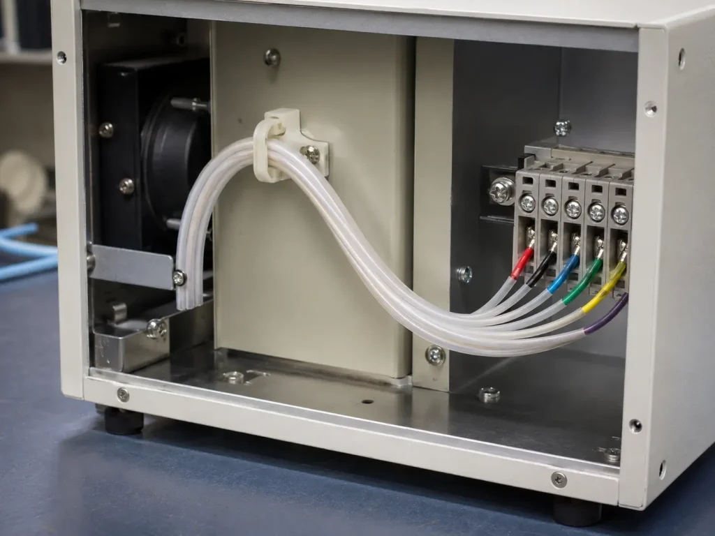 Multi-core PFA high-temperature cable with UL 10362 cores routed for protected internal wiring