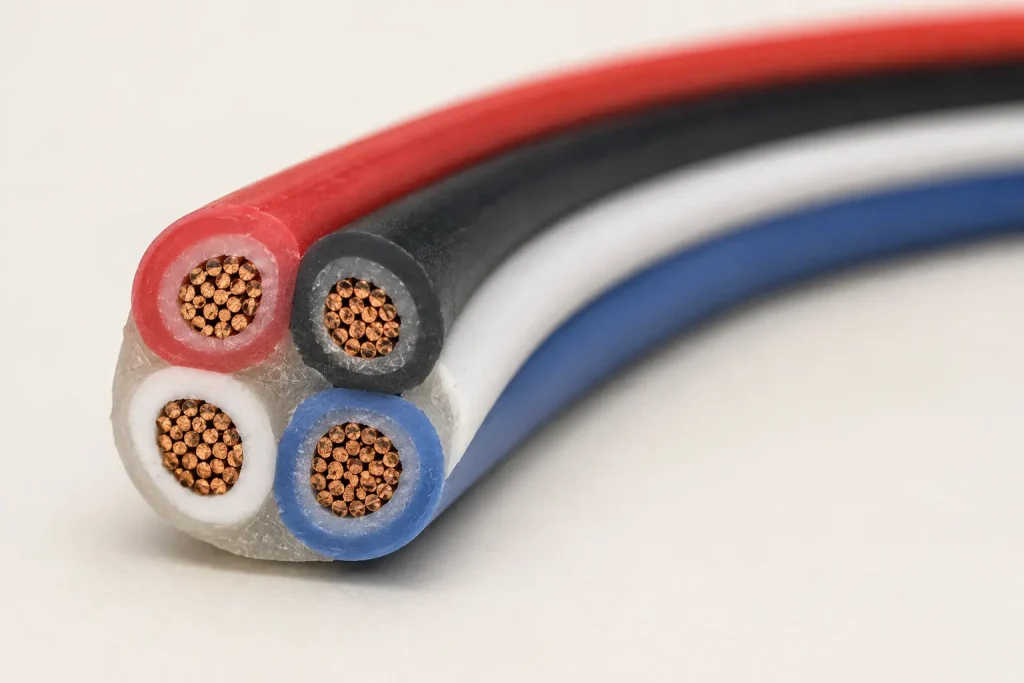 Macro cross-section of multi-core silicone rubber cable showing individual silicone-insulated conductor cores bundled together