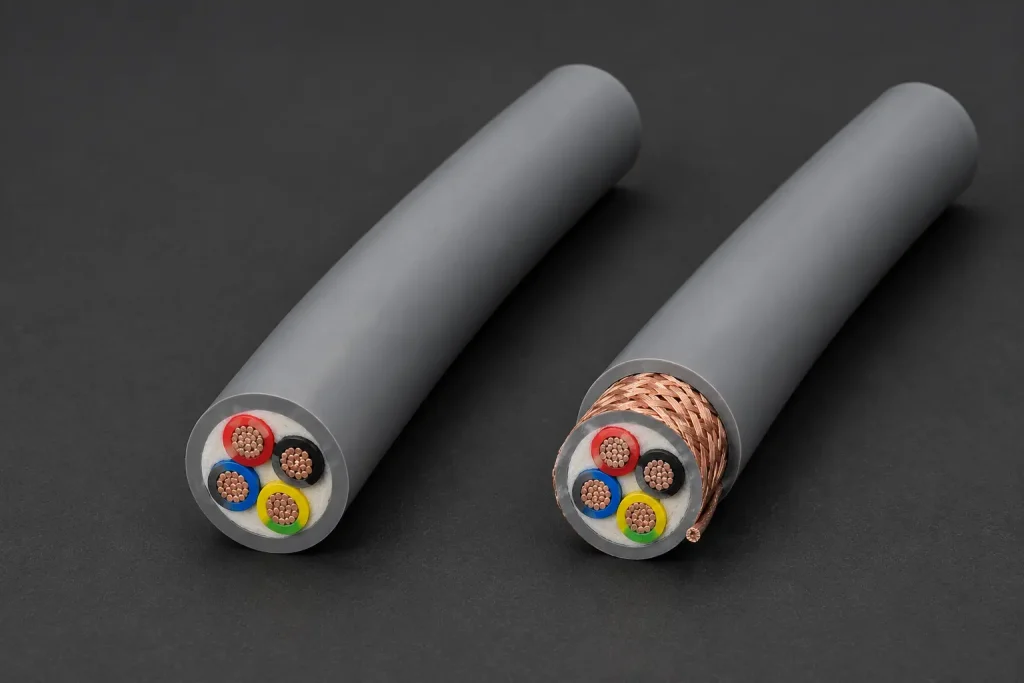 RVV unscreened vs RVVP copper braid screened control cable comparison