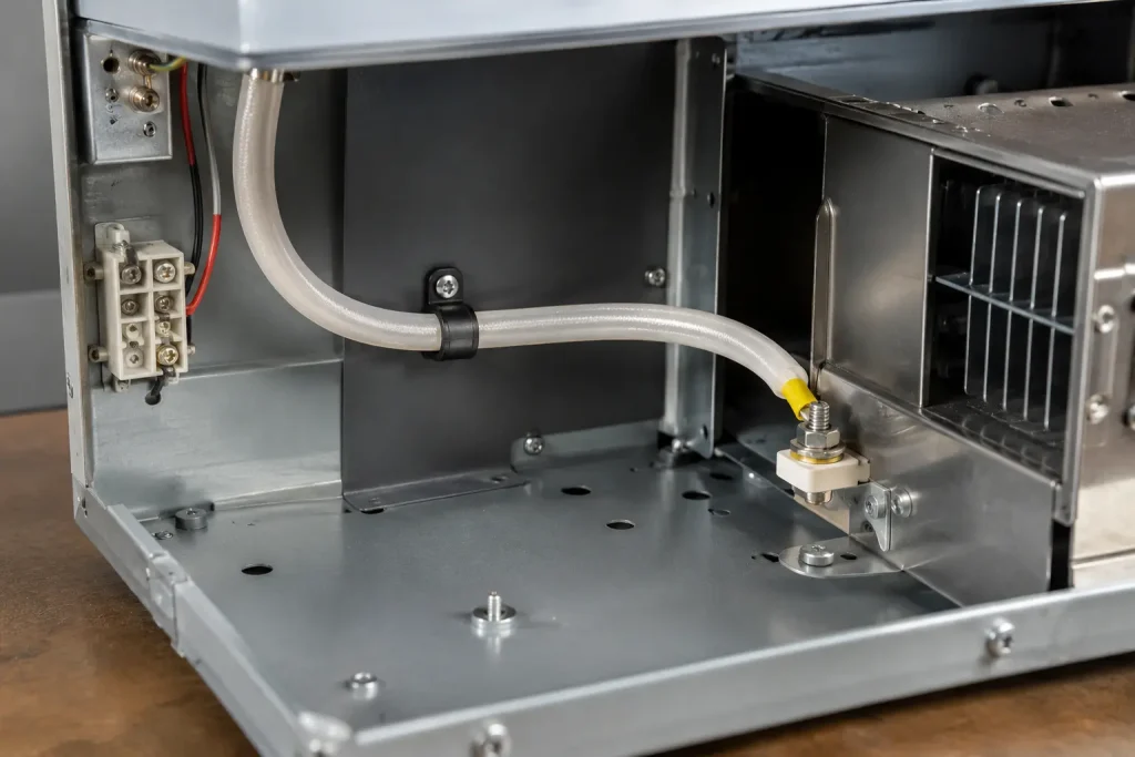 UL 1330 4 AWG FEP power wire routed for internal power connection inside high-temperature appliance