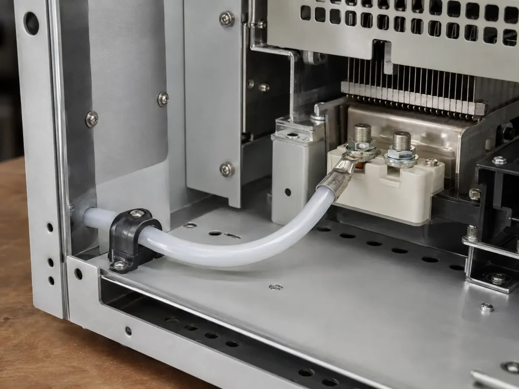 UL 1727 10 AWG PFA power wire routed for high-temperature internal power connection inside equipment