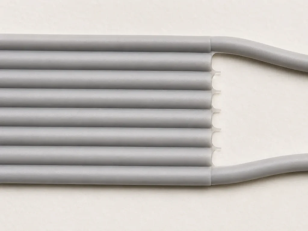 UL 2468 flat ribbon cable showing individual insulated conductors separated along the web between conductors