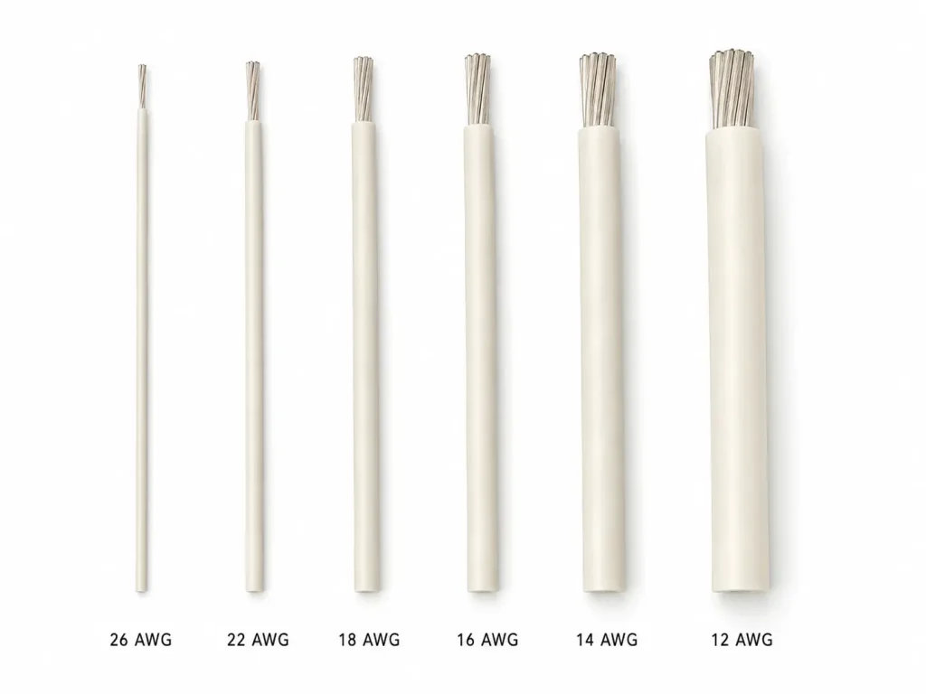 UL 3135 silicone rubber wire AWG size range 26 AWG to 12 AWG laid out for comparison