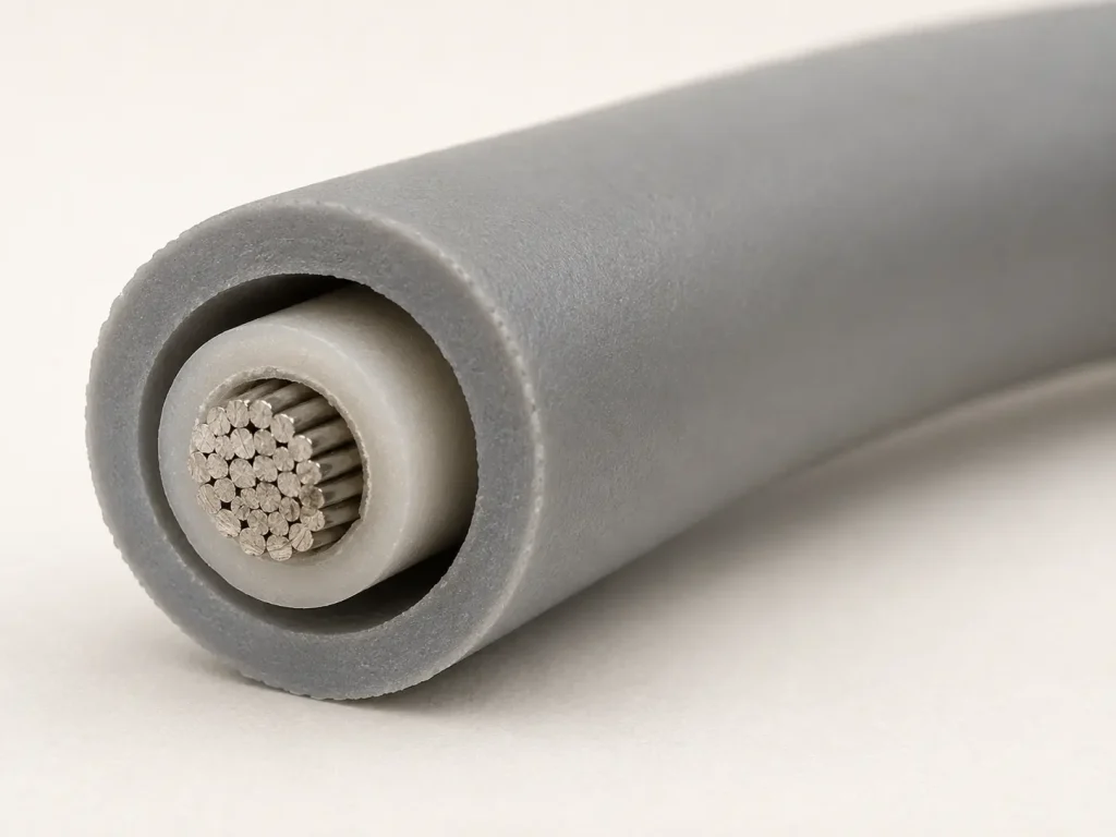 Macro cross-section of UL 3958 cable showing insulated conductor and separate extruded silicone rubber jacket layer