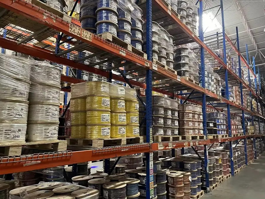 Bulk stock of UL 1061 SR PVC wire in various colors at factory