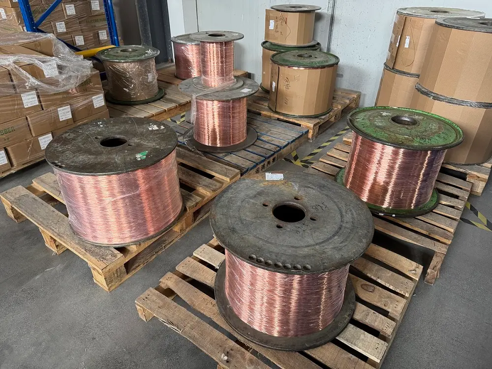 Massive inventory of premium copper rod raw materials for high-conductivity electrical wires.