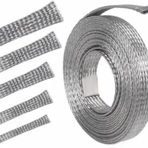 Tinned copper braided earth strap installed for electrical cabinet grounding safety