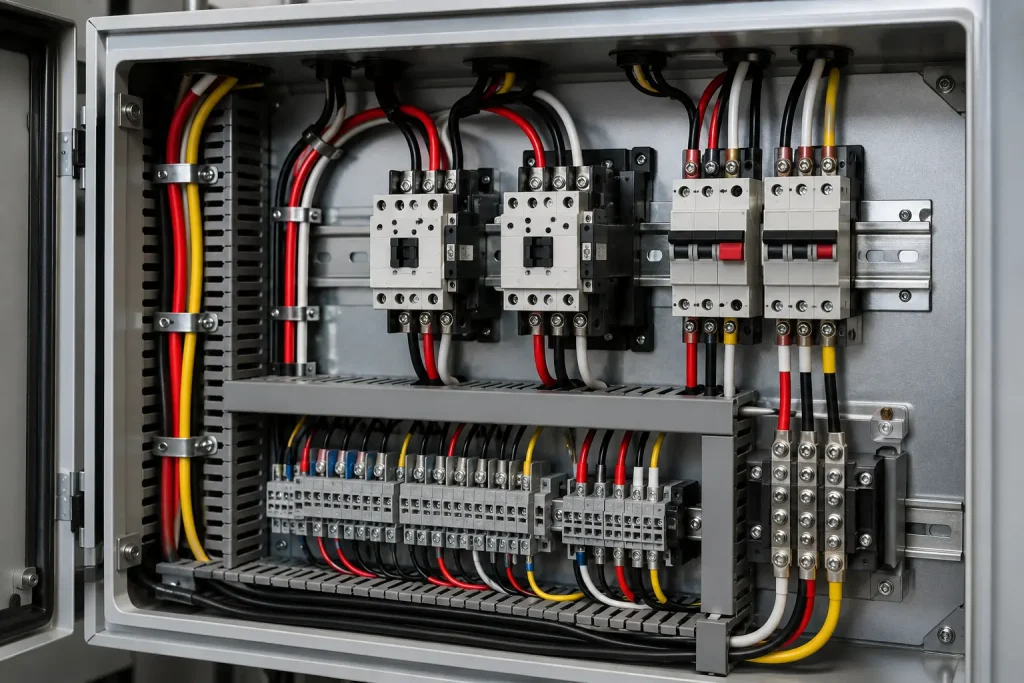 UL AWM Style 1015 8–14 AWG stranded PVC wire routed inside protected enclosed electrical equipment assembly for larger-gauge internal wiring application, 105°C 600 Vac