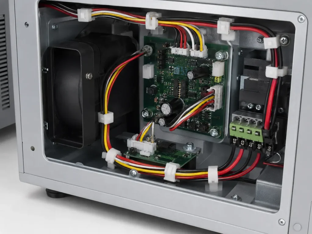 UL AWM Style 1569 PVC wire routed in fixed stationary position inside protected electronic equipment enclosure, 105°C maximum 300 Vac appliance internal wiring