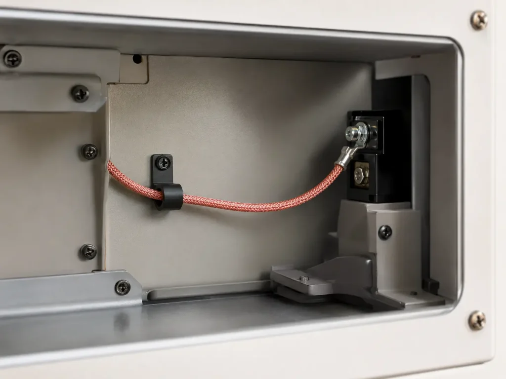 UL 3122 18 AWG silicone wire with lacquered braid routed for protected internal wiring inside equipment