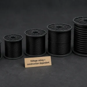UL AWM Style 3239 high voltage silicone wire, up to 200°C, up to 60000V DC, 24–10 AWG, multiple voltage grade spools showing increasing insulation wall thickness