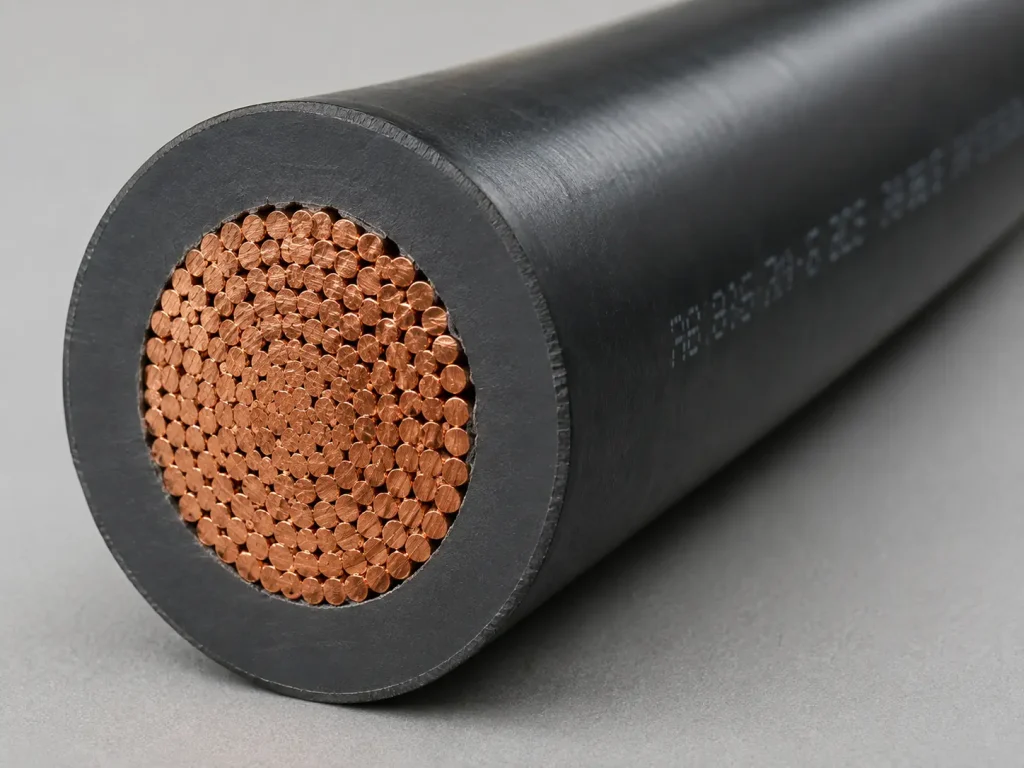 Macro cross-section of UL 3321 6 AWG XLPE power wire showing stranded conductor and thick extruded XLPE wall