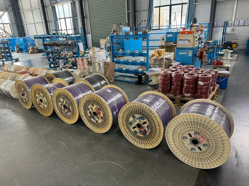 Finished wire reels in the CableApex production workshop