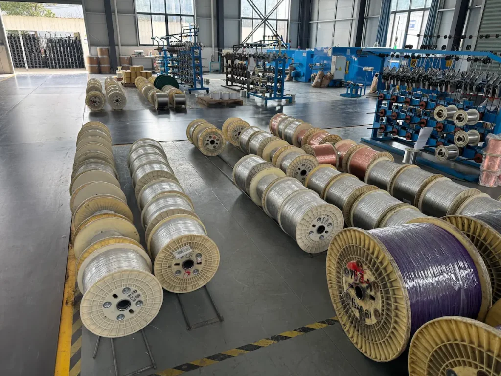 Silicone wire and copper wire finished products in workshop storage