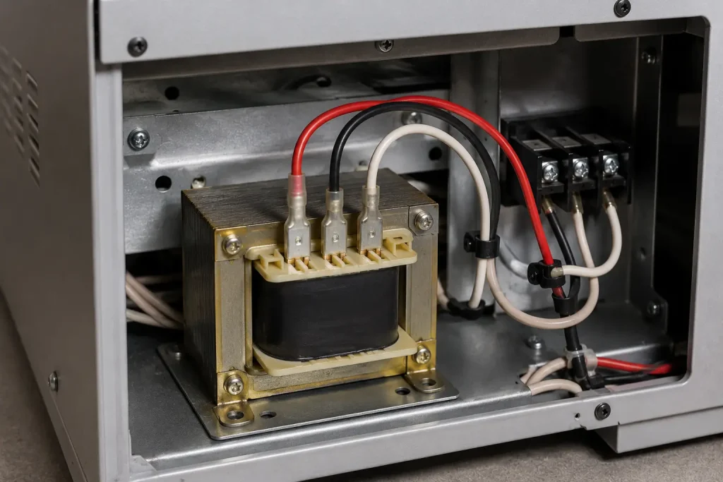 UL AWM Style 3135 silicone wire routed as protected internal lead wire near transformer terminals inside totally enclosed appliance assembly, 200°C maximum 600 Vac