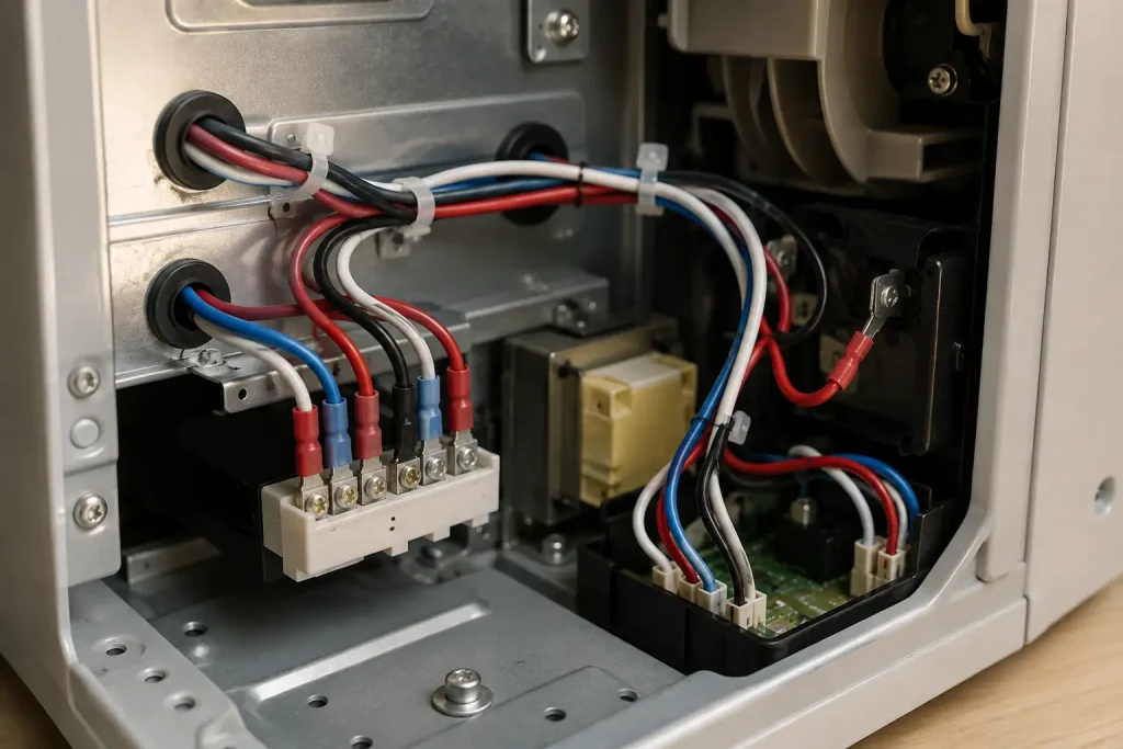 UL AWM Style 3135 tinned copper silicone wire routed as protected internal leads inside a totally enclosed appliance assembly, 200°C 600 Vac
