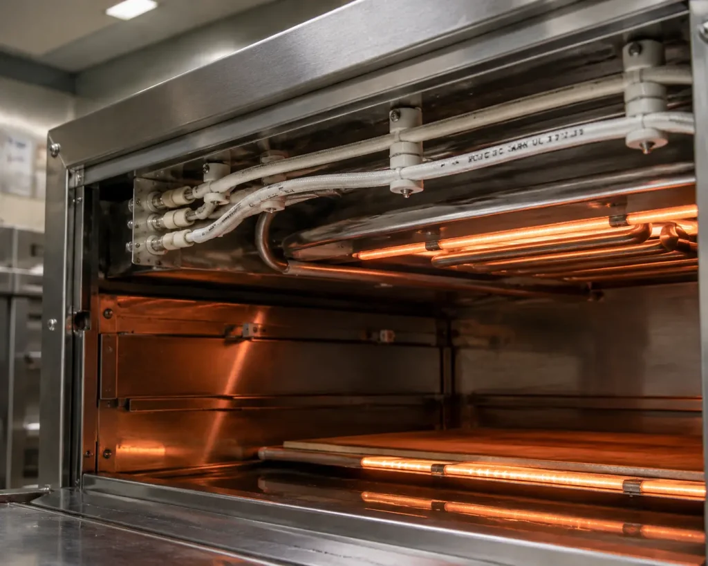 UL 3172 wire routed as internal wiring inside commercial oven near heating elements 200°C application