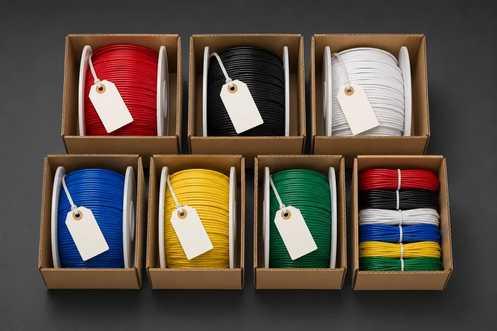 UL 1007 custom color PVC wire spools packaged for multi-color OEM order fulfillment