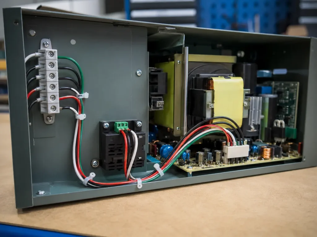 UL 1007 PVC hook-up wire routed as internal component-to-terminal connection inside power supply assembly