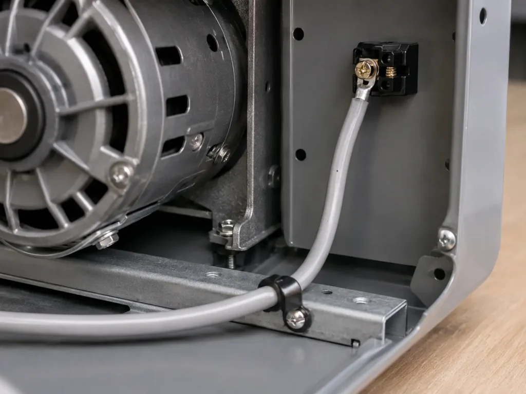 UL 1015 10 AWG PVC wire routed as internal motor lead wiring inside appliance motor compartment
