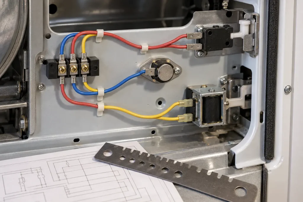 UL 1015 18 AWG PVC leads installed as drawing-controlled fixed internal wiring inside an appliance