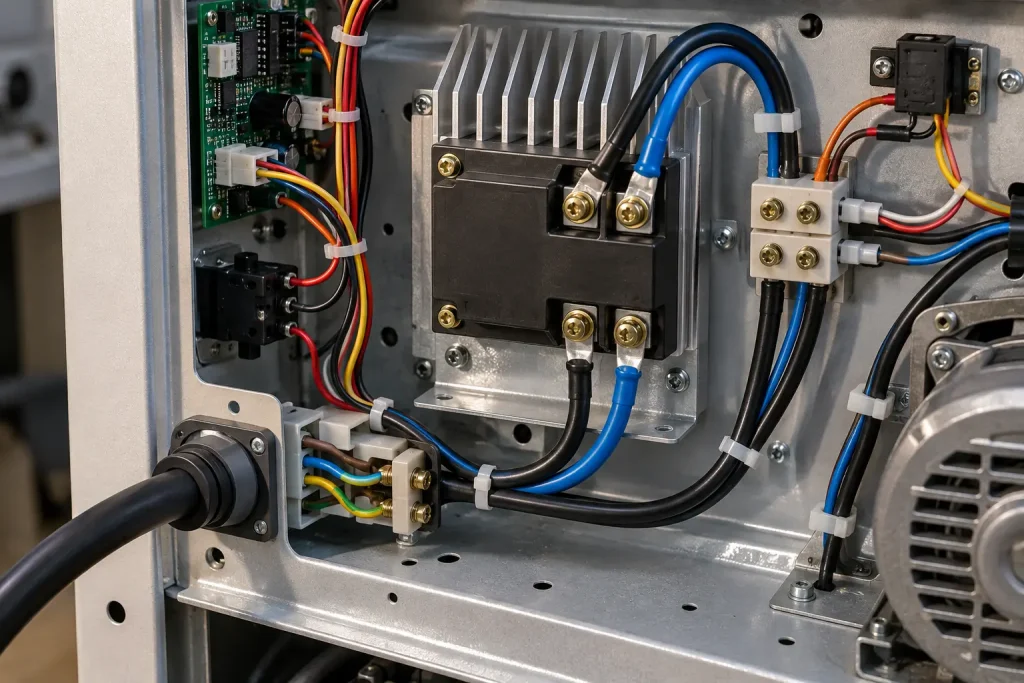 UL 1015 PVC leads routed between an appliance power module and internal components inside the appliance