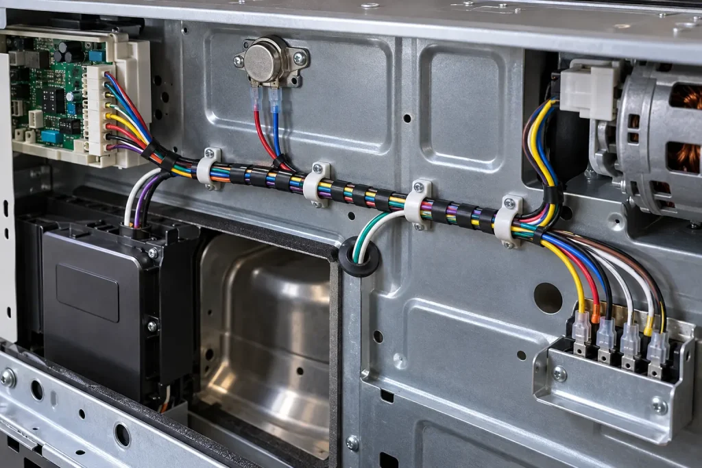 UL 1015 PVC leads grouped as a fixed internal harness inside an appliance enclosure