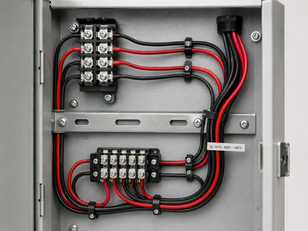 UL 1015 PVC wire used for fixed internal wiring inside appliance enclosure 600V 105°C