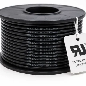UL 1015 PVC wire spool showing UL AWM 600V 105°C marking and UL Recognized Component tag
