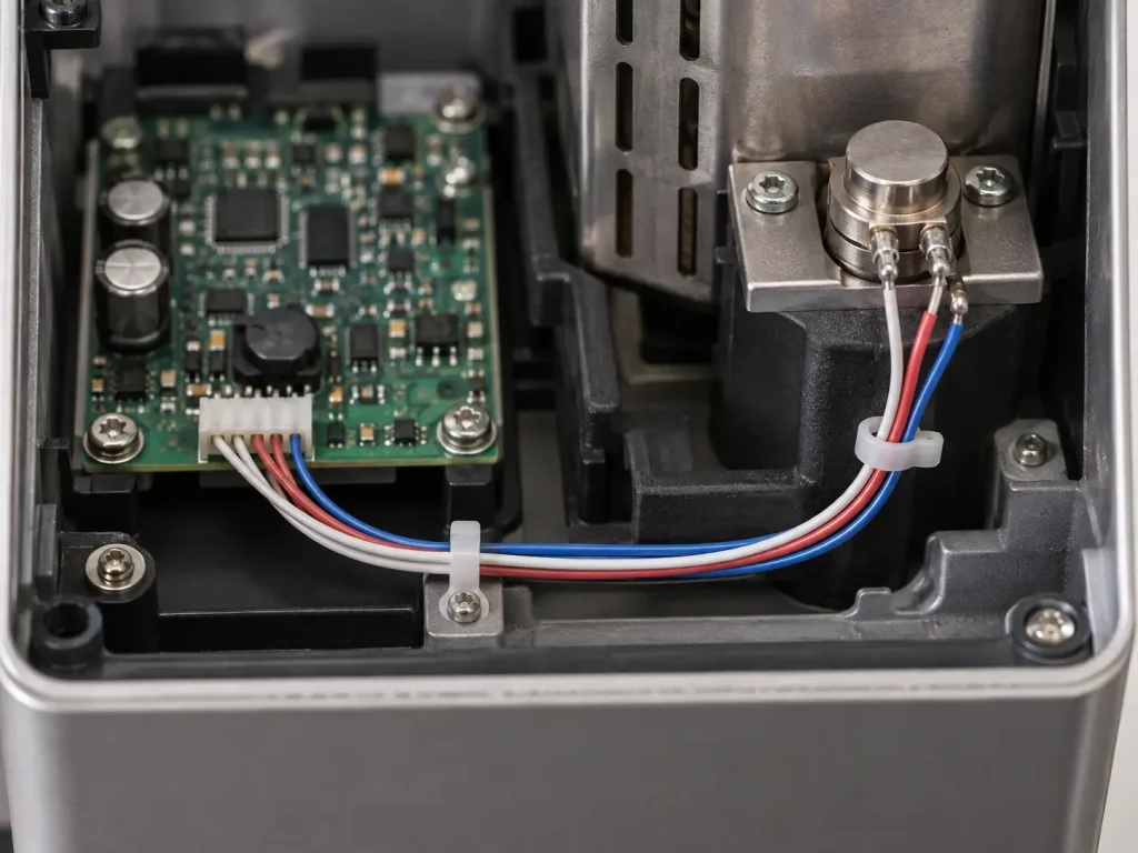 UL 10362 24 AWG PFA wire routed as internal sensor lead wiring inside heat-exposed monitoring equipment