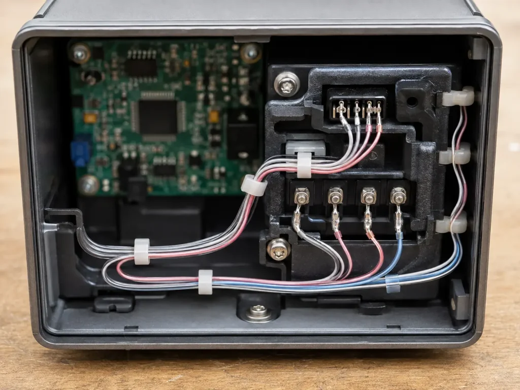UL 1332 26 AWG FEP wire routed inside compact appliance enclosure for internal wiring connections