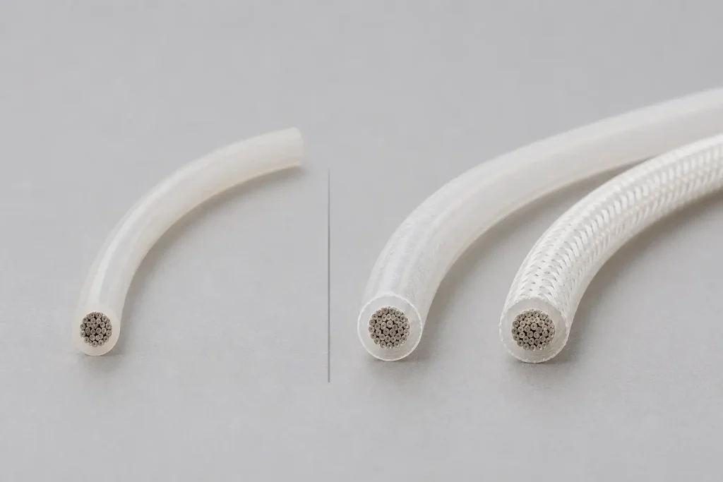 Comparison of UL 1332 26 AWG FEP wire base construction versus construction with optional outer covering