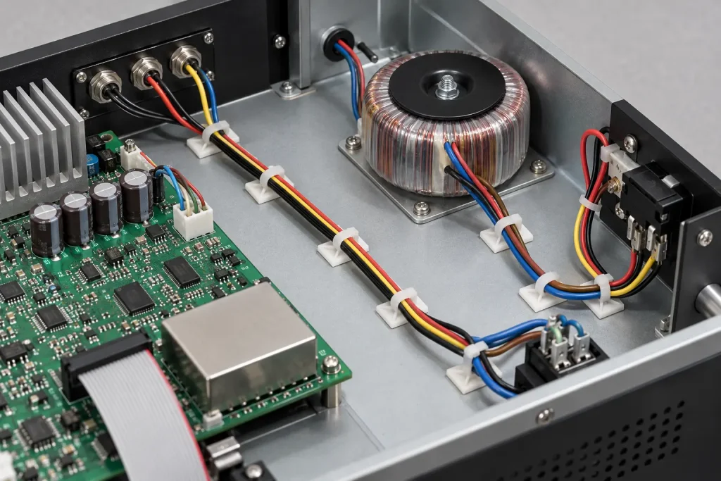 UL 1569 PVC leads in fixed protected internal wiring positions inside electronic equipment