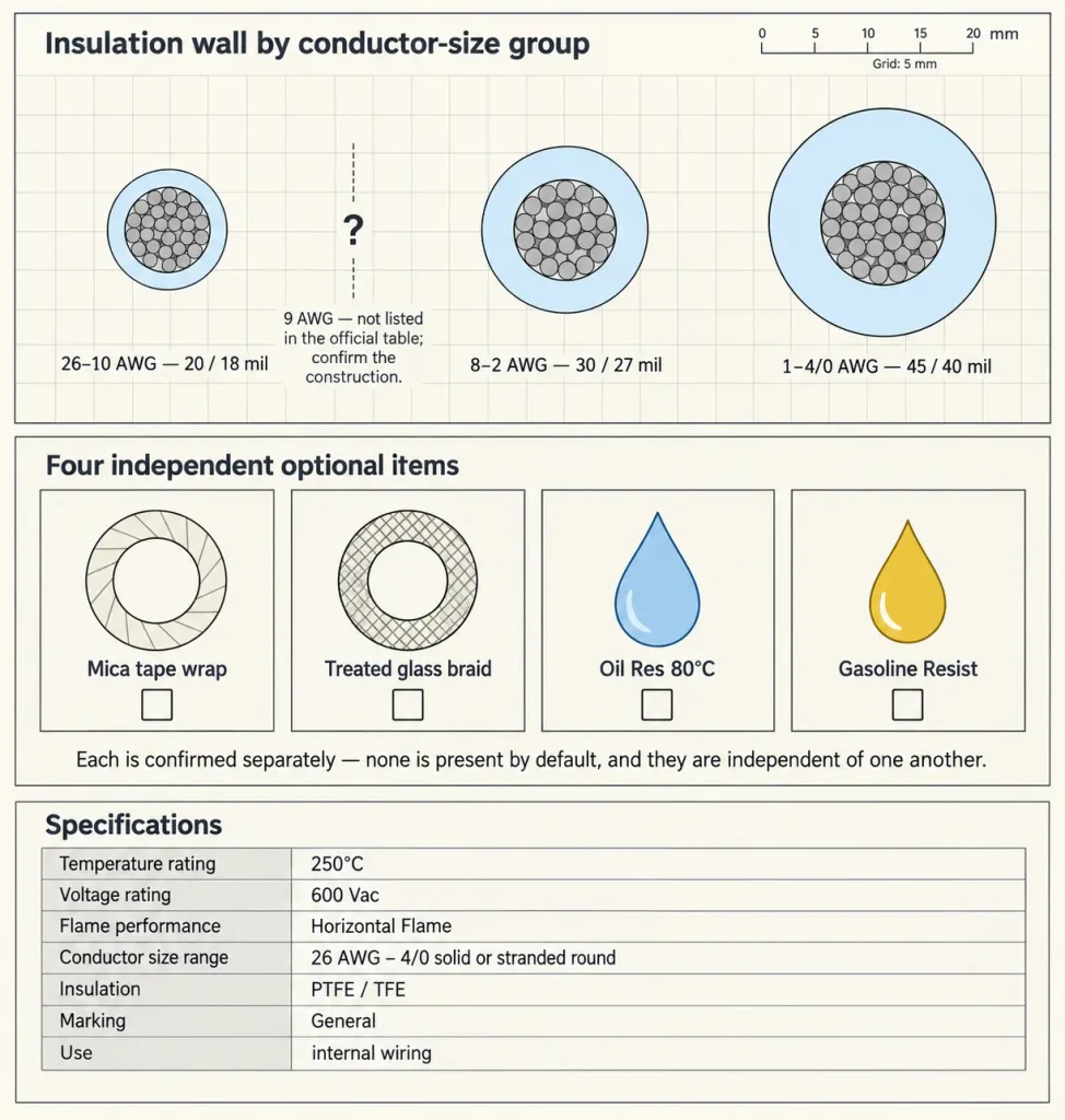 UL 1659 diagram of three insulation wall groups with the four optional items including mica tape and treated glass braid