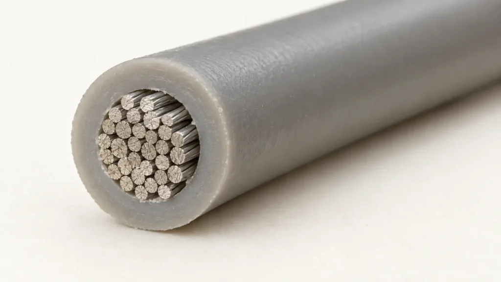 Macro cross-section of UL 3135 12 AWG silicone wire showing stranded conductor and extruded SR insulation wall