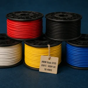 UL AWM Style 3135 silicone rubber wire, 18 AWG, 200°C, 600V AC, multiple insulation colour spools, totally enclosed appliance wiring