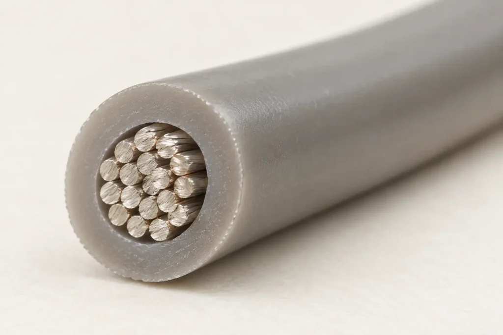 Macro cross-section of UL 3135 silicone wire showing stranded conductor and extruded SR insulation wall