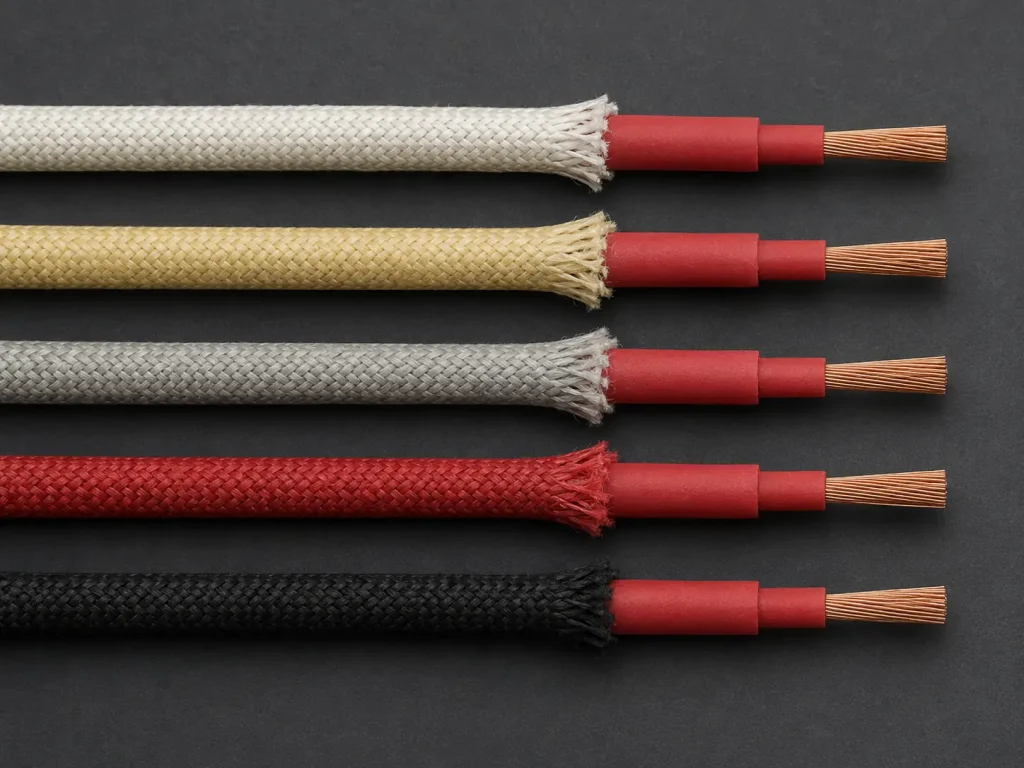 UL 3172 silicone rubber fiberglass braid wire colour options: natural white, red, black, yellow, 200°C, 600V AC, 26–18 AWG