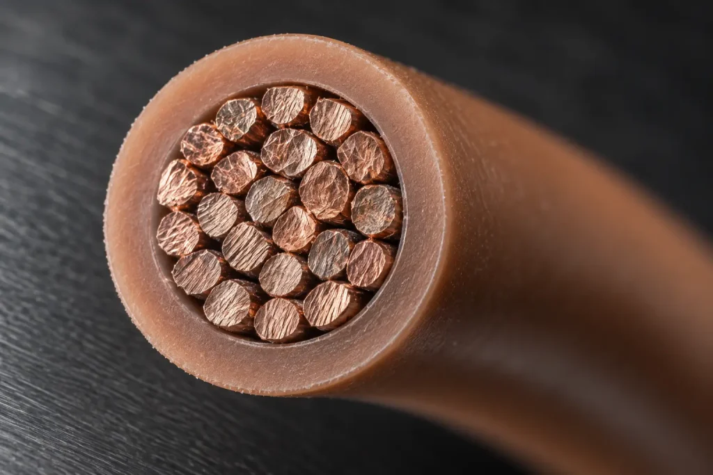 Macro cross-section of UL 3239 coated high-strength copper strands under insulation