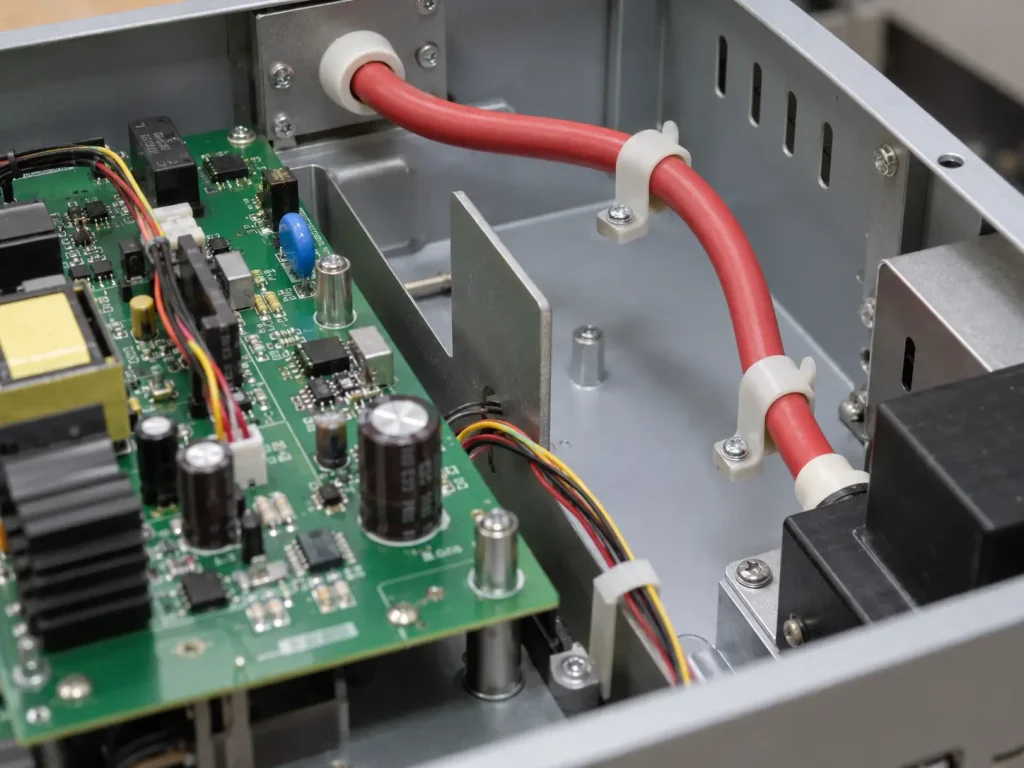 UL 3239 high voltage DC wire routed as protected internal wiring inside an electronic equipment assembly