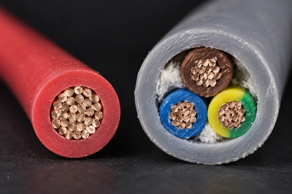 Macro comparison of a UL 3266 internal appliance wire and an external appliance power cord construction