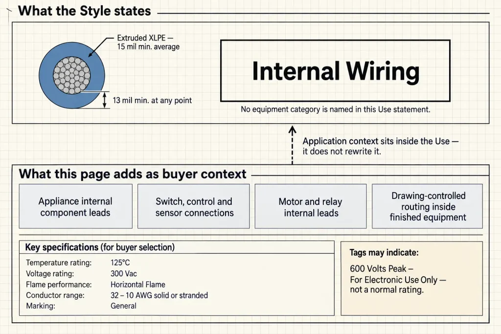 Diagram separating the UL 3266 official Use of internal wiring from appliance internal wiring as a buyer application context