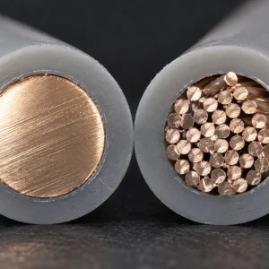 Macro view comparing solid and stranded UL 3266 conductor forms under the extruded XLPE insulation