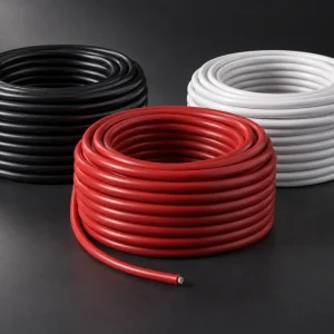 Three UL 3271 10 AWG XLPE motor lead wire coils in different colours, 125°C 600 Vac 750 Vdc, for motor lead applications