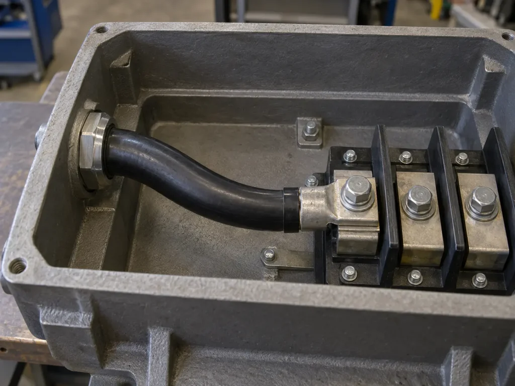 UL 3271 1 AWG XLPE wire terminated with lug connector at large motor terminal box