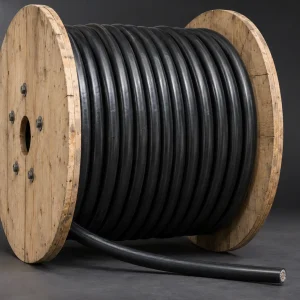 Large industrial drum of UL 3271 250 kcmil XLPE motor lead wire, 125°C 600 Vac 750 Vdc, for large motor lead applications