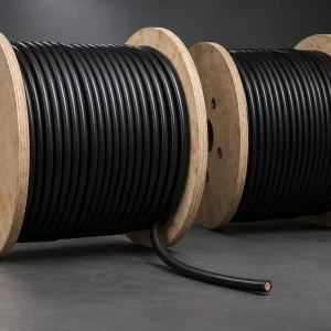 Two large reels of UL 3271 8 AWG XLPE motor lead wire, 125°C 600 Vac 750 Vdc, for bulk motor lead procurement