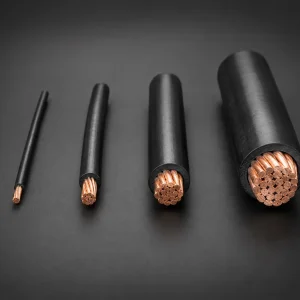 Four UL 3271 XLPE motor lead wire samples in progressively larger conductor sizes, 125°C 600 Vac 750 Vdc, showing the Style's full size range
