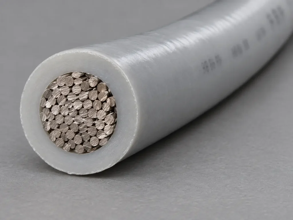 Macro cross-section of UL 3271 XLPE motor lead wire showing stranded conductor and extruded XLPE insulation wall